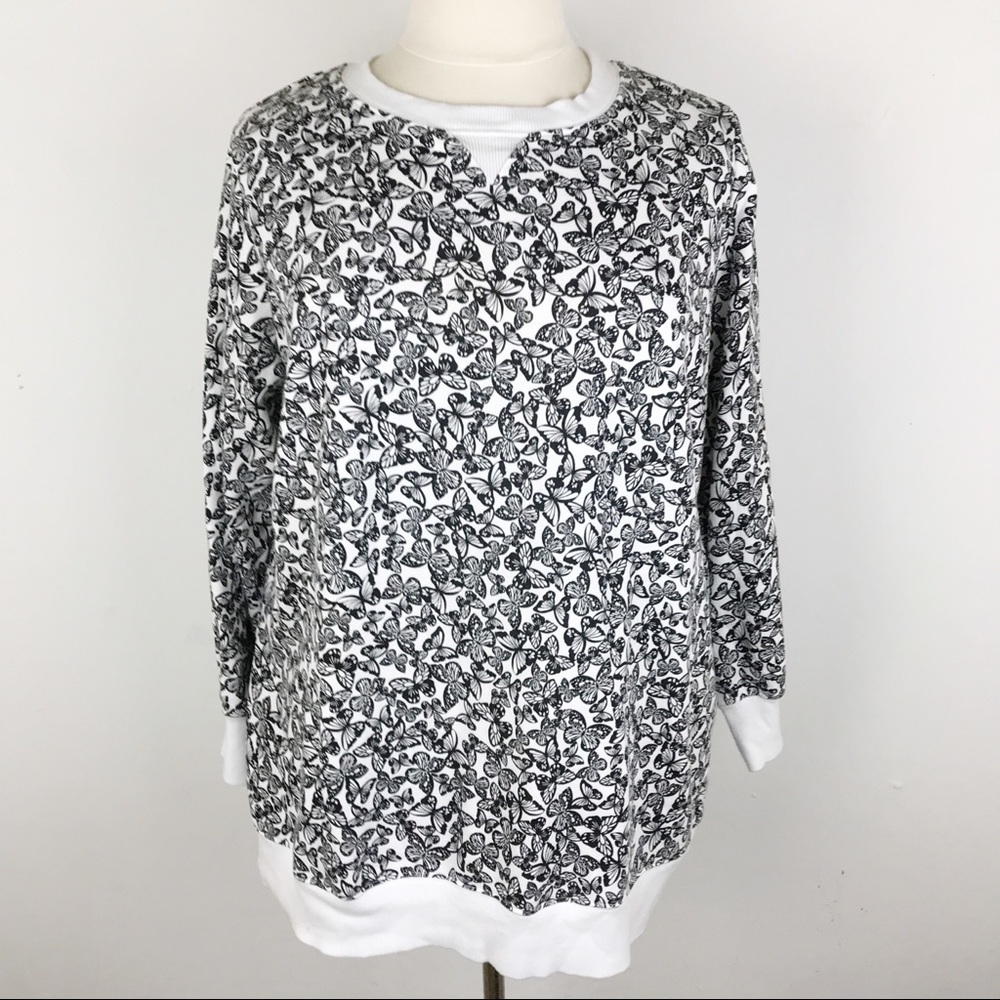 Woman Within Black White Butterfly Sweatshirt 1X